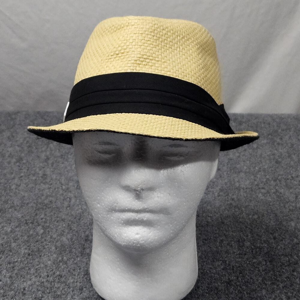 Amarelo Headware 100% Cellulose Straw Hat Beige Black Band Classic‎ Fedora 57 CM